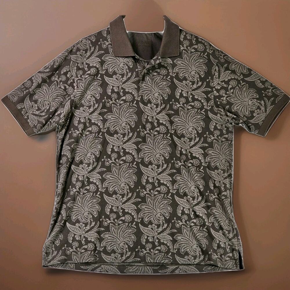 Roundtree & Yorke Weathered Men’s Polo Large Brown Hawaiian Short Sleeve Shirt